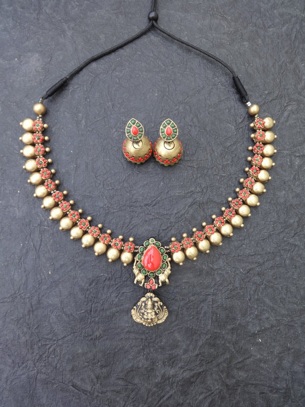 Mahalakshmi Pink & Gold Terracotta Necklace Set - View 3
