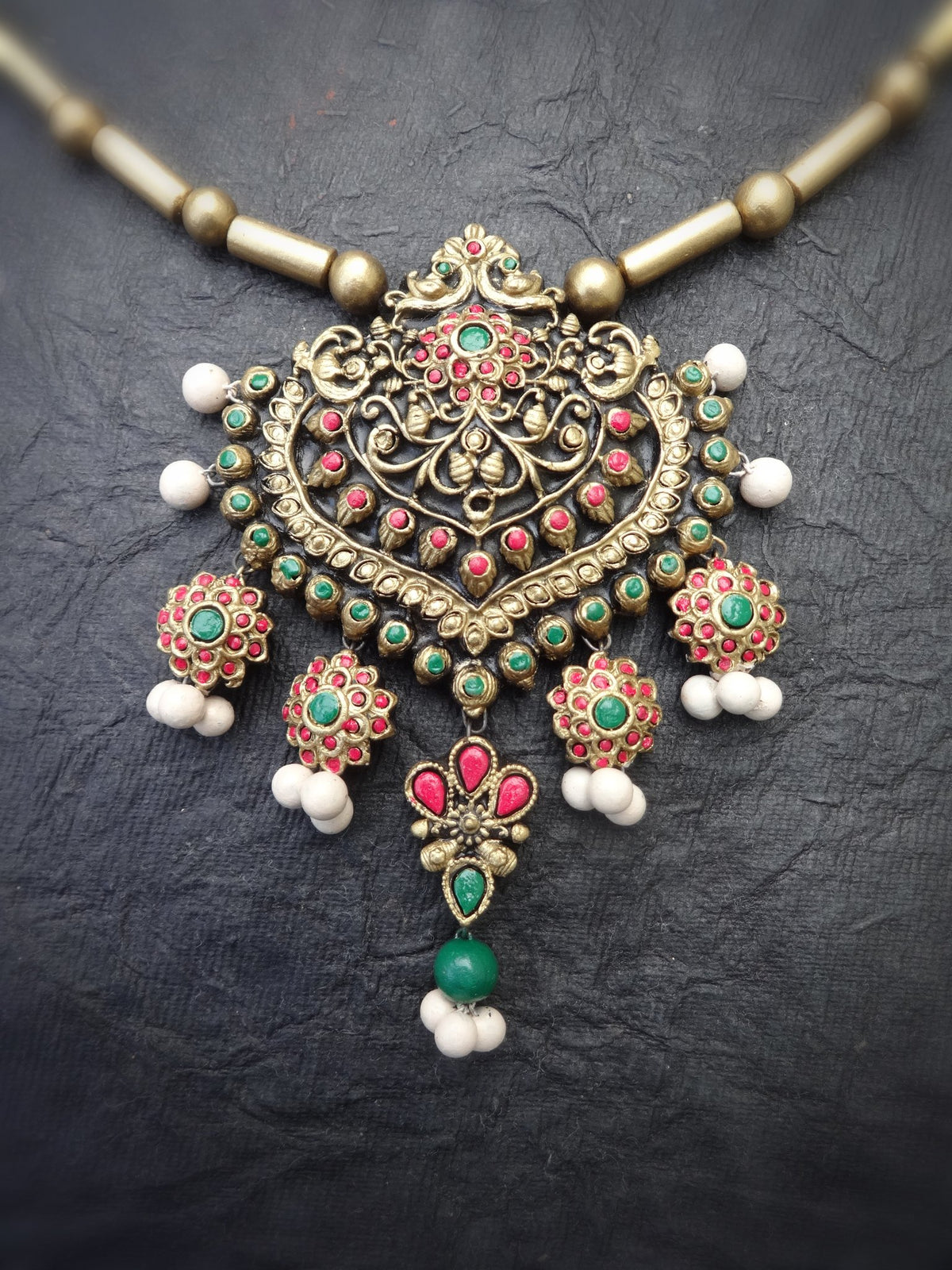 Malar Pink & Gold Terracotta Necklace Set - View 2