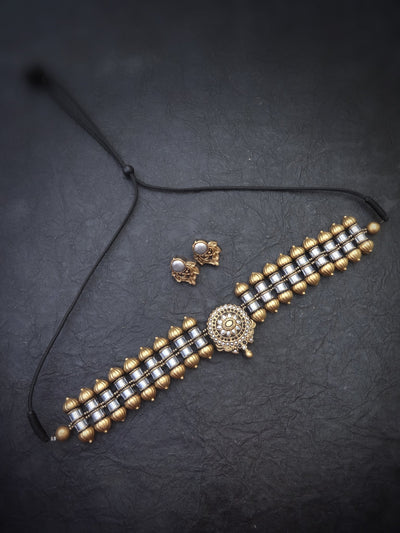 Mangala Grey & Gold Terracotta Choker Set