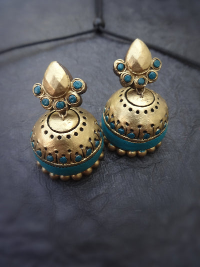 Mayuri Teal & Gold Terracotta Necklace Set