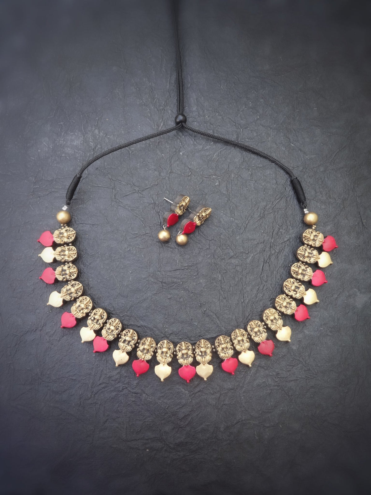 Meenakshi Pink & Gold Terracotta Necklace Set - View 2