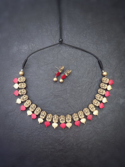 Meenakshi Pink & Gold Terracotta Necklace Set - View 2