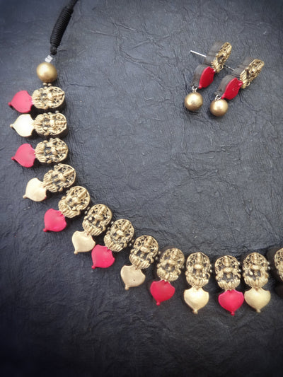 Meenakshi Pink & Gold Terracotta Necklace Set - View 3
