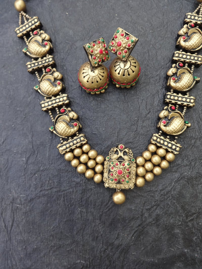 Mohana Antique Gold Terracotta Necklace Set - View 3