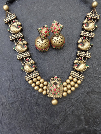 Mohana Antique Gold Terracotta Necklace Set - View 4