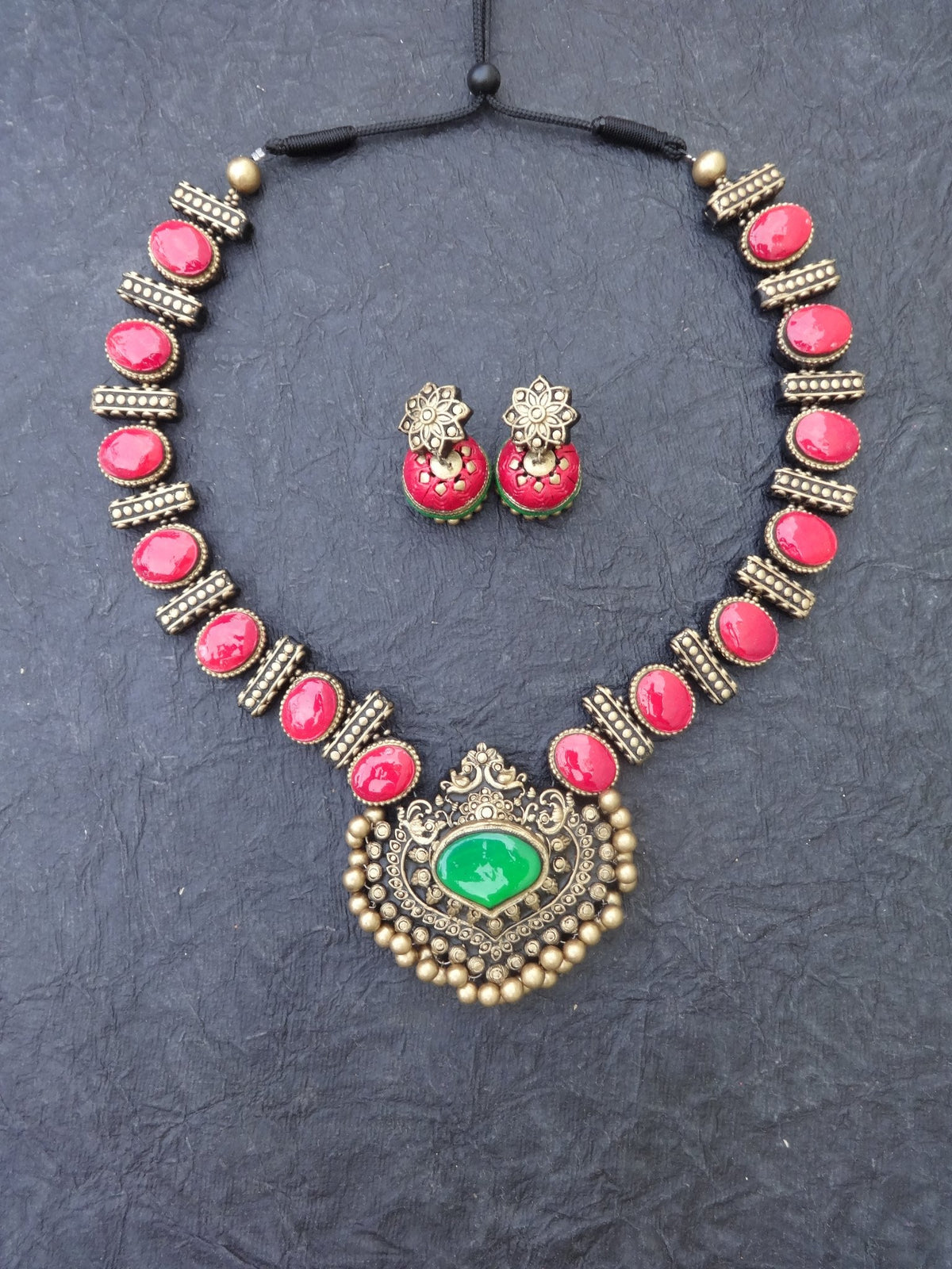 Mythili Pink & Gold Terracotta Necklace Set - View 2