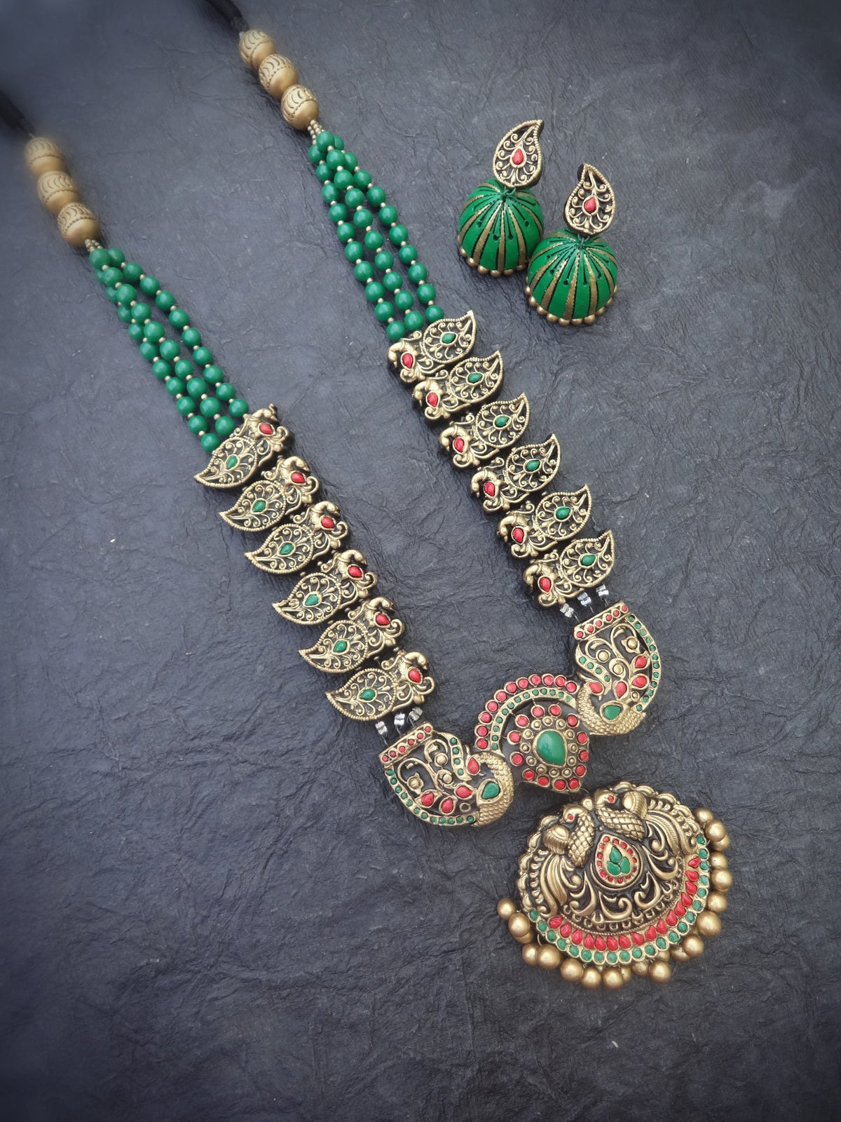 Narmada Green & Gold Terracotta Choker Set