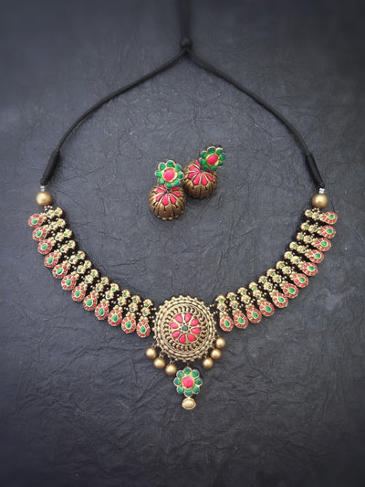 Nila Multi Color Terracotta Necklace Set - View 2