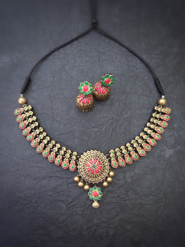 Nila Multi Color Terracotta Necklace Set - View 2