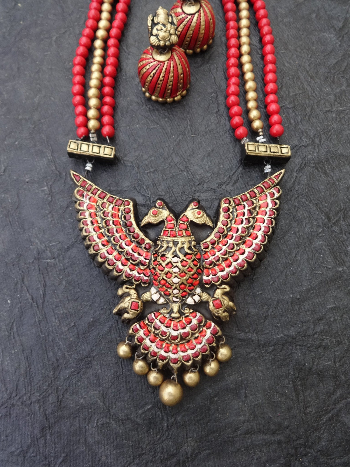 Nivedha Pink & Gold Terracotta Necklace Set - View 5