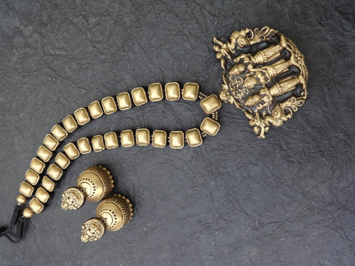 Oleli Antique Gold Terracotta Necklace Set - View 3