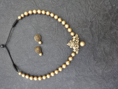 Oleli Antique Gold Terracotta Necklace Set - View 5