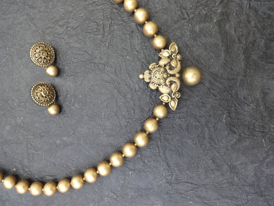 Oleli Antique Gold Terracotta Necklace Set - View 6