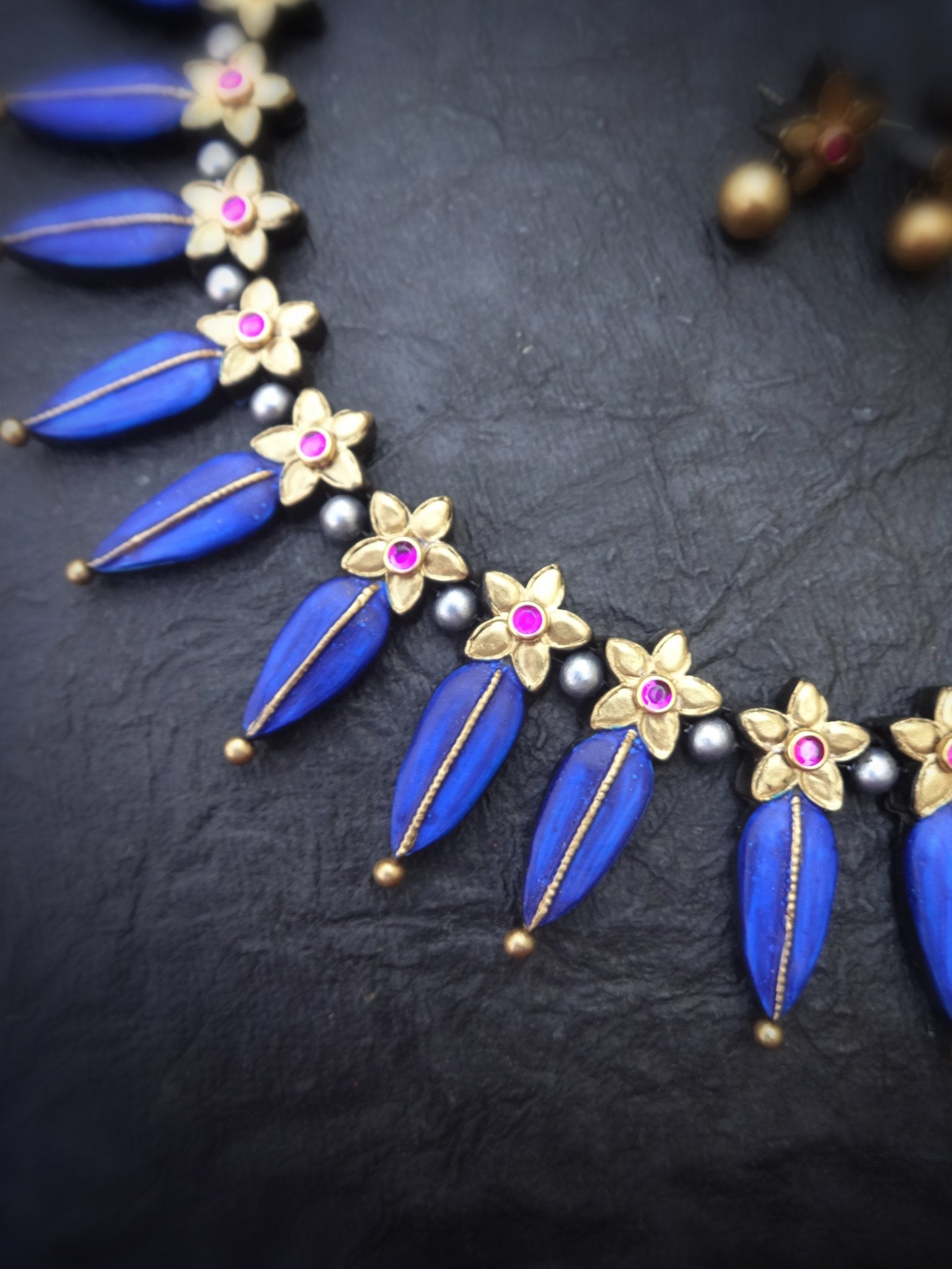 Padmini Blue & Gold Terracotta Necklace Set - View 2