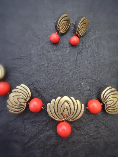 Priya Red & Gold Terracotta Choker Set - View 2
