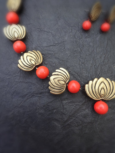 Priya Red & Gold Terracotta Choker Set - View 3
