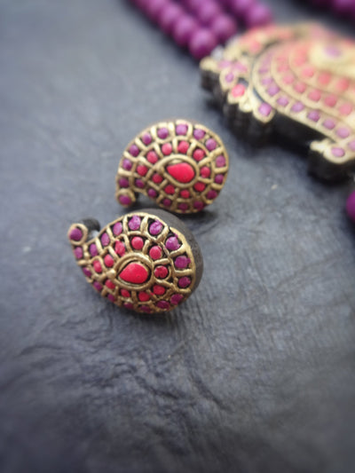Radha Pink & Gold Terracotta Choker Set - View 2