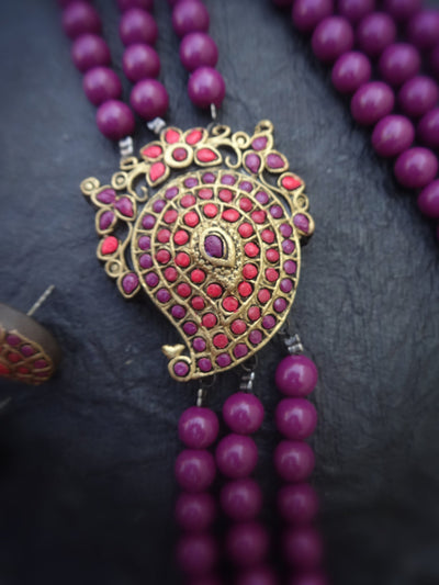 Radha Pink & Gold Terracotta Choker Set - View 3