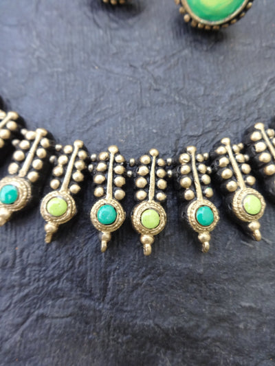 Ragini Teal & Gold Terracotta Necklace Set - View 2
