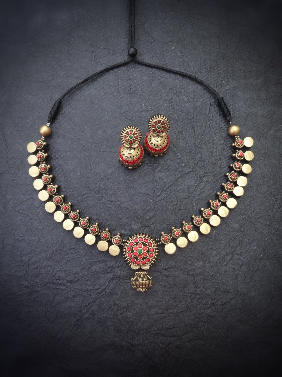 Rani Red & Gold Terracotta Necklace Set - View 2