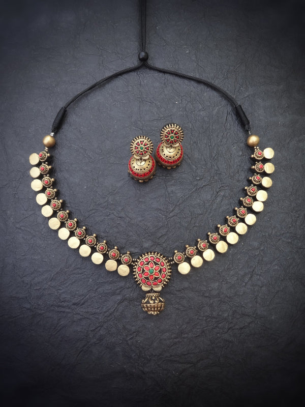 Rani Red & Gold Terracotta Necklace Set - View 2
