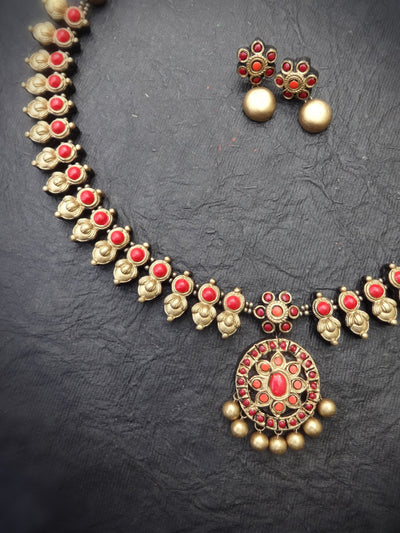 Rathna Pink & Gold Terracotta Necklace Set - View 7