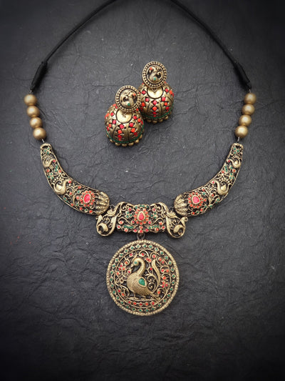 Rathna Pink & Gold Terracotta Necklace Set - View 9