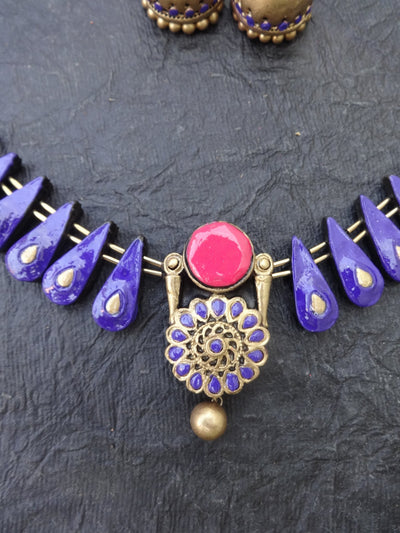 Selvamani Pink & Gold Terracotta Necklace Set - View 2