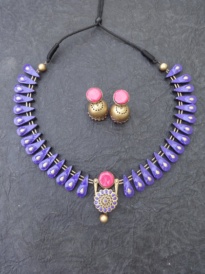 Selvamani Pink & Gold Terracotta Necklace Set - View 3
