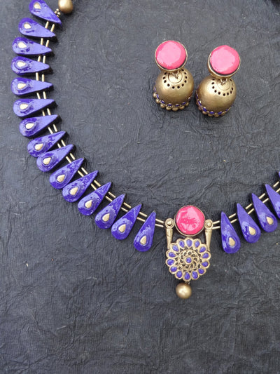 Selvamani Pink & Gold Terracotta Necklace Set - View 4