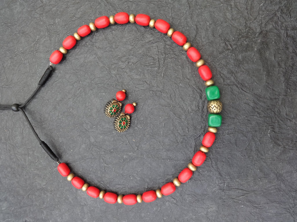 Shalini Pink & Gold Terracotta Choker Set