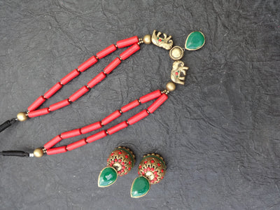 Shalini Pink & Gold Terracotta Choker Set - View 5