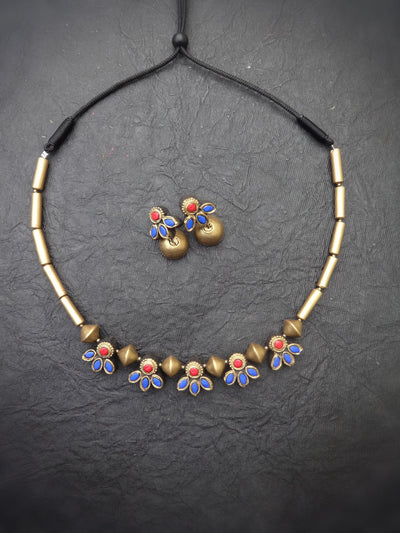 Thenmozhi Blue & Gold Terracotta Choker Set