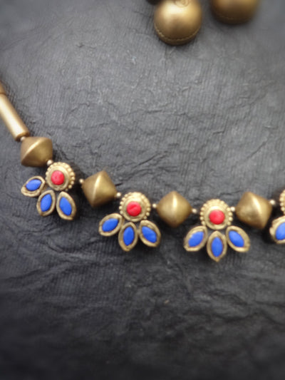 Thenmozhi Blue & Gold Terracotta Choker Set - View 2