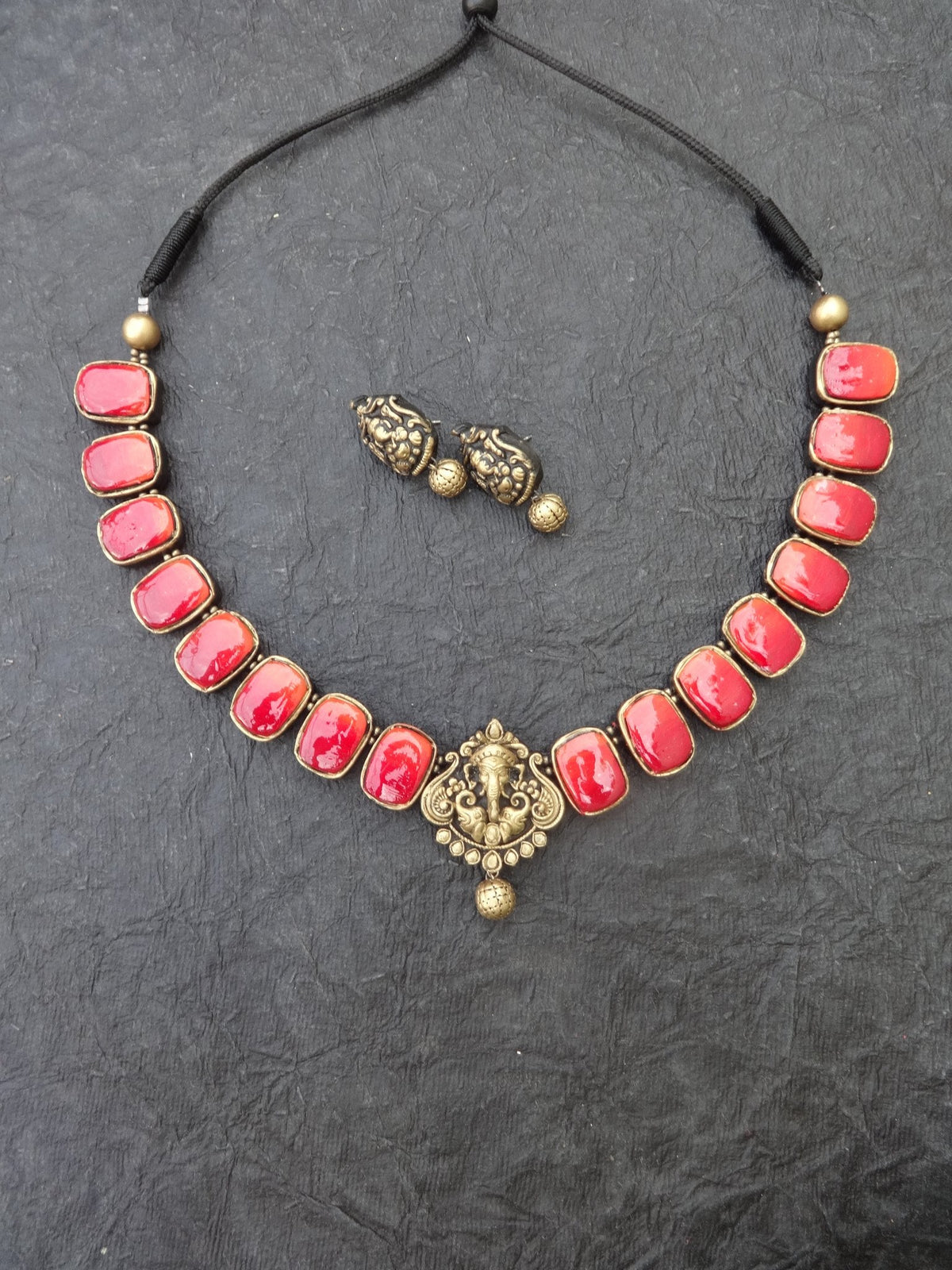 Vaishnavi Pink & Gold Terracotta Necklace Set