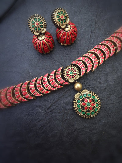 Valli Red & Green Terracotta Choker Set - View 2