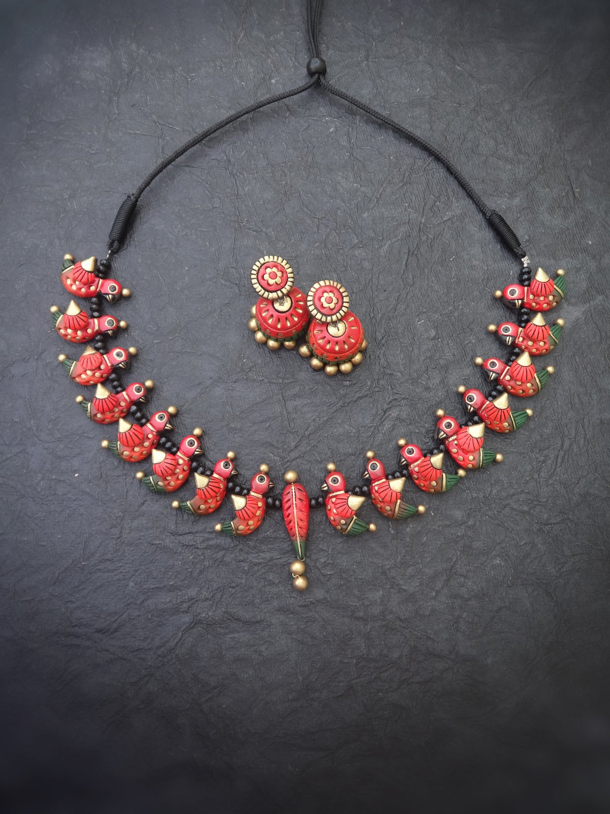 Vanitha Red & Gold Terracotta Choker Set