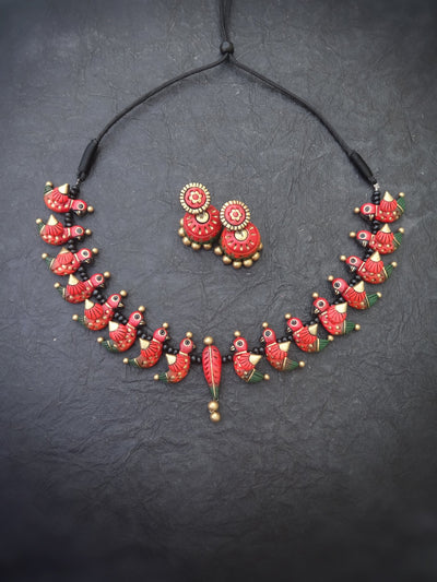 Vanitha Red & Gold Terracotta Choker Set