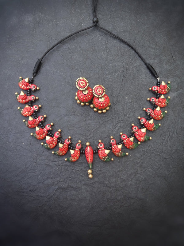 Vanitha Red & Gold Terracotta Choker Set