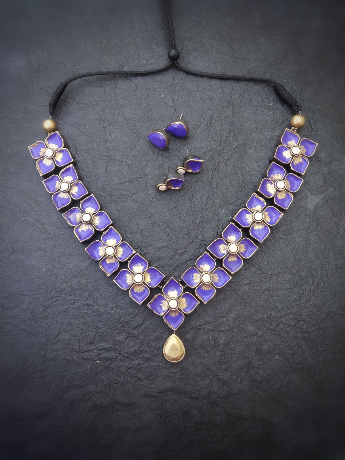 Vasantha Blue & Gold Terracotta Necklace Set - View 2