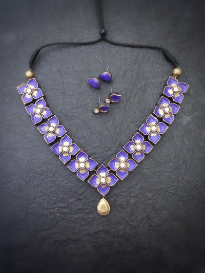 Vasantha Blue & Gold Terracotta Necklace Set - View 2