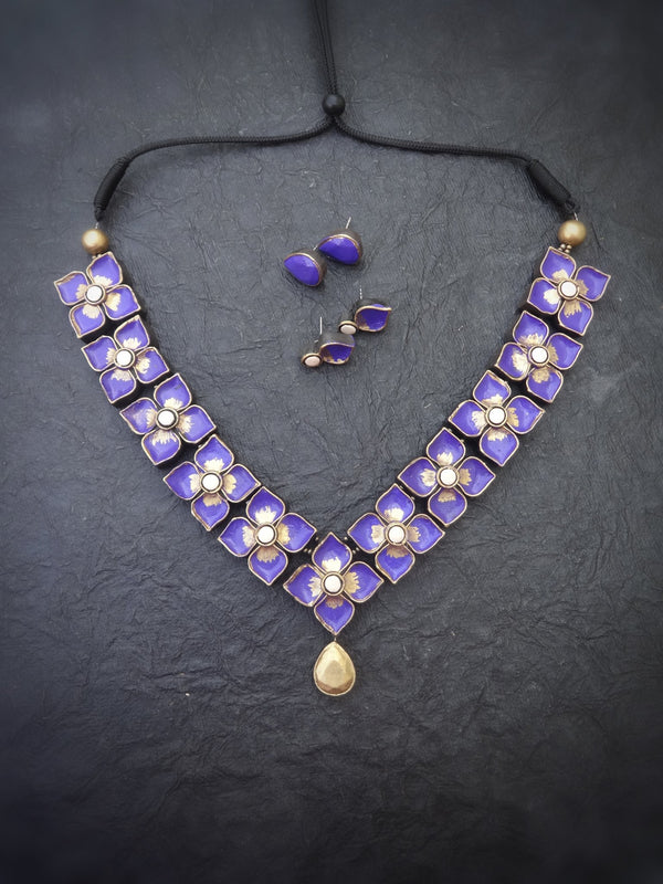 Vasantha Blue & Gold Terracotta Necklace Set - View 2