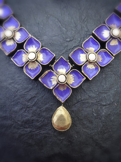 Vasantha Blue & Gold Terracotta Necklace Set - View 3