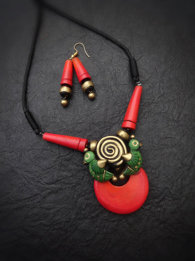 Yazhini Pink & Gold Terracotta Necklace Set - View 5