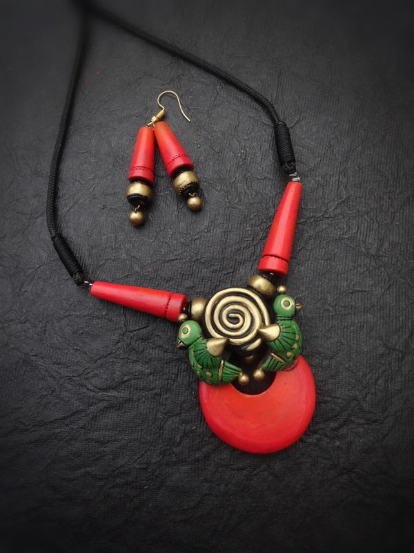 Yazhini Pink & Gold Terracotta Necklace Set - View 5