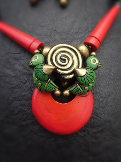 Yazhini Pink & Gold Terracotta Necklace Set - View 6