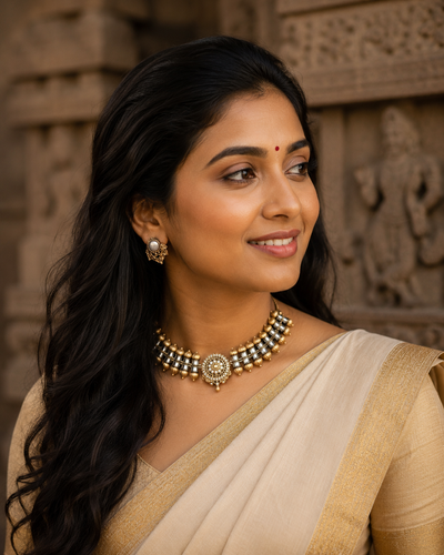 Mangala Grey & Gold Terracotta Choker Set | Clay Jewelry