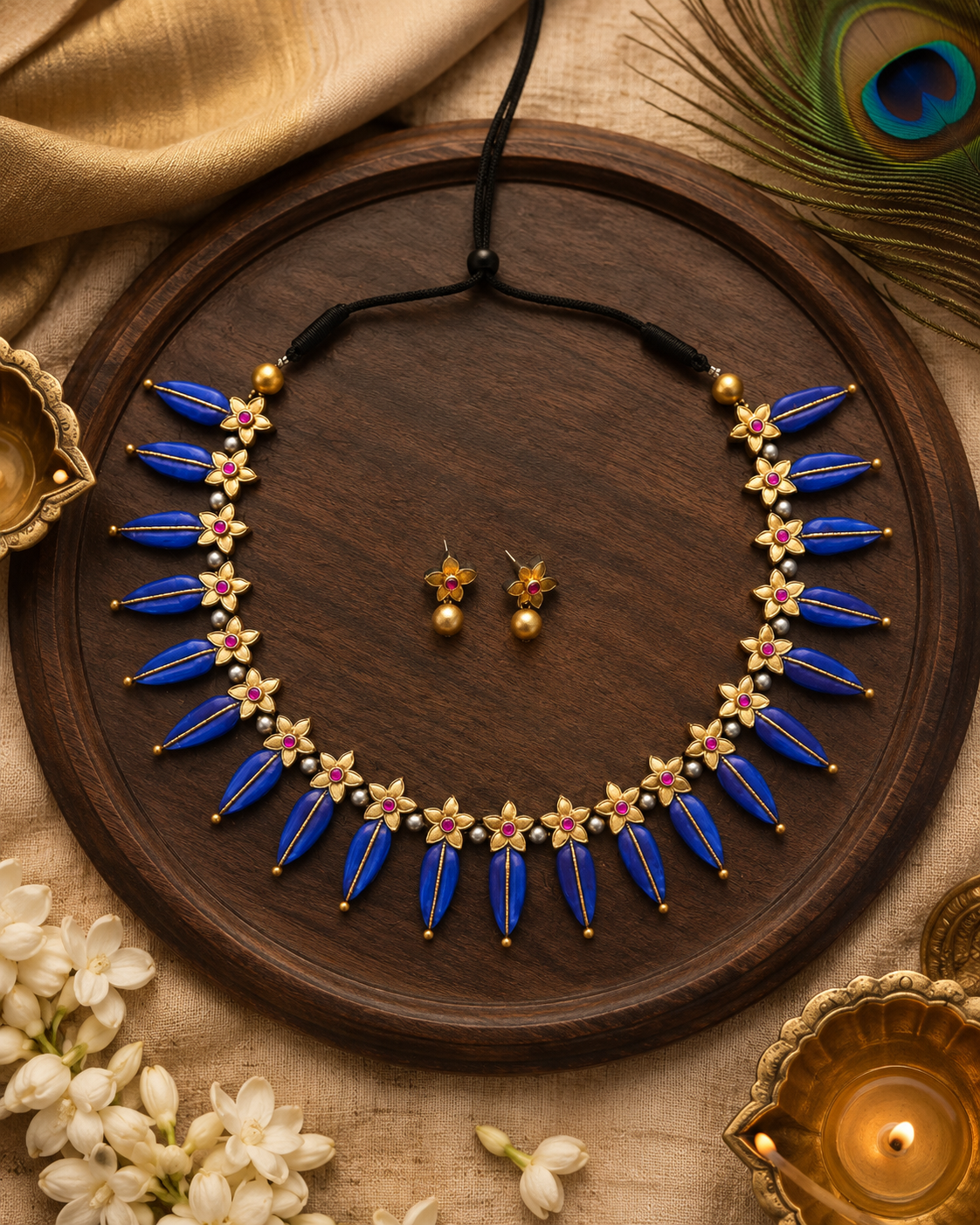 Padmini Blue & Gold Terracotta Necklace Set | Handcrafted Indian Jewelry