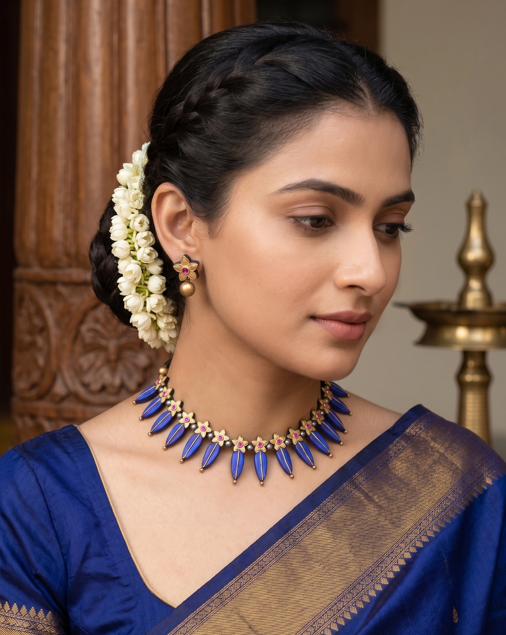 Padmini Blue & Gold Terracotta Necklace Set | Handcrafted Indian Jewelry