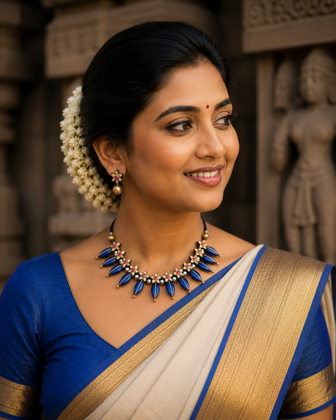 Padmini Blue & Gold Terracotta Necklace Set | Handcrafted Indian Jewelry